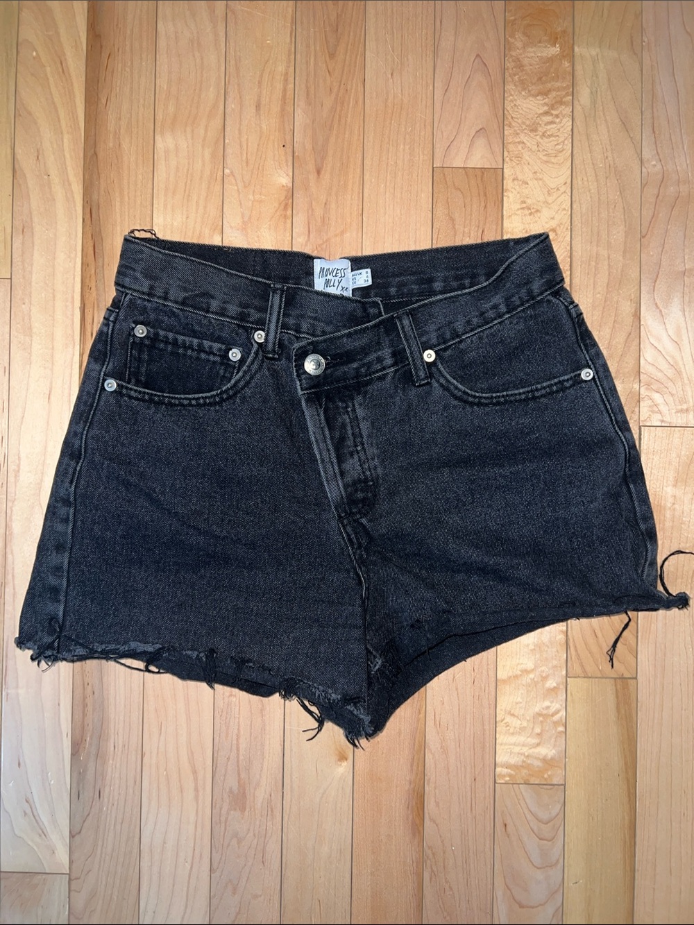 Princess Polly Asymmetrical High-Rise Black Denim Shorts
